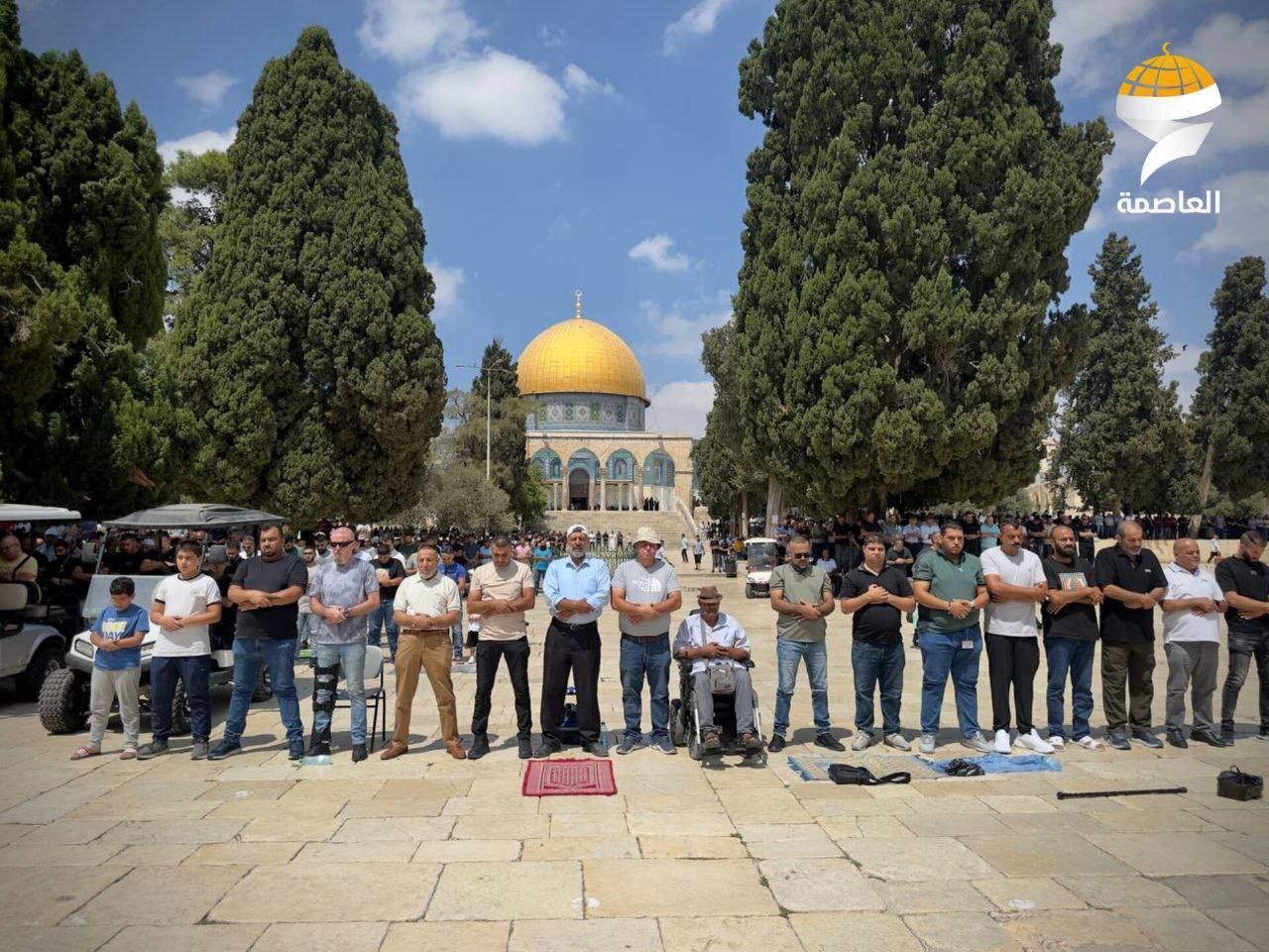 Near 60,000 Palestinian worshipers perform Friday Prayer at Aqsa Mosque