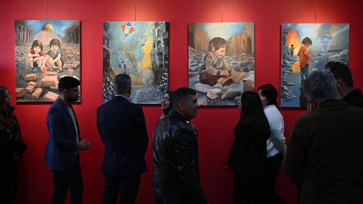 Photos: Artworks exhibition in support of Gaza people held in Gaziantep, Türkiye
