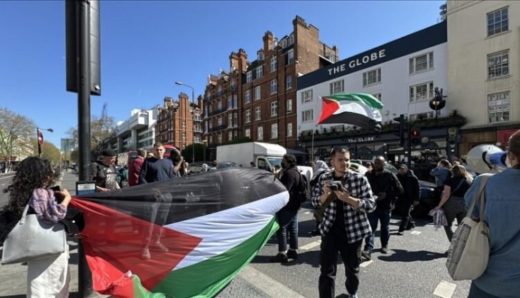 Hundreds of Palestine supporters close main street in London in solidarity with Gaza