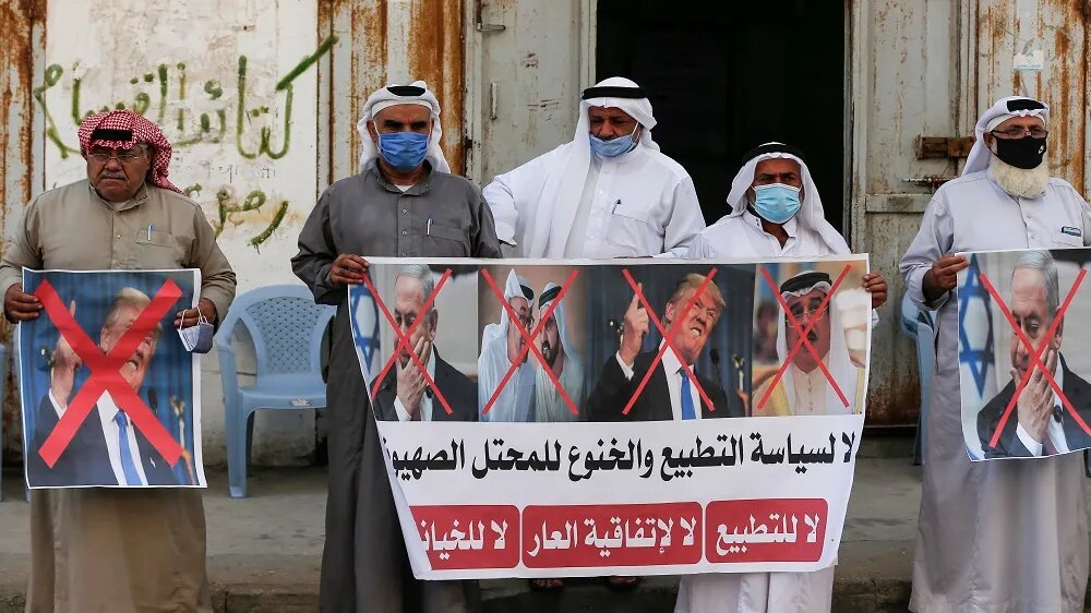Dozens of Bahraini people sit-in protest in Manama, in solidarity with Gaza
