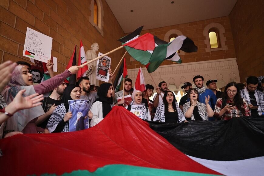 Lebanese students protest in Beirut to show solidarity with Palestinians
