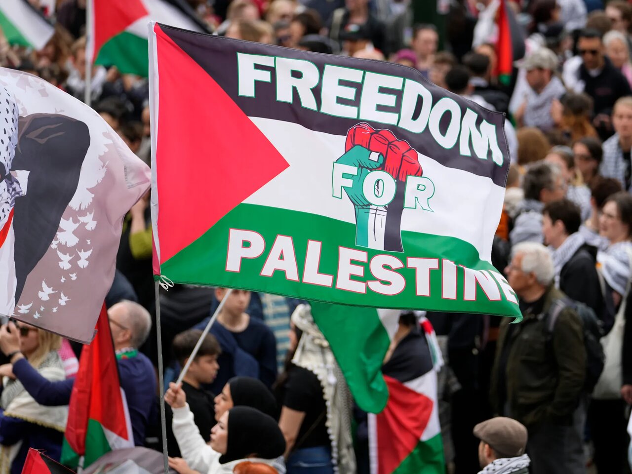 Pro-Palestine demonstrators rally in Gothenburg against Israeli crimes