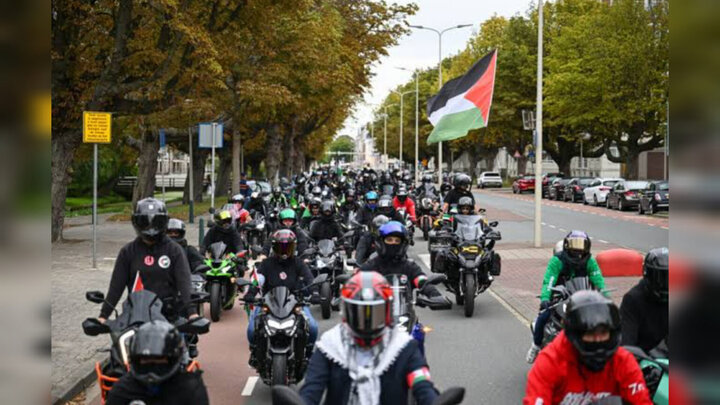 تجمع موتورسواران در لاهه در حمایت از فلسطین