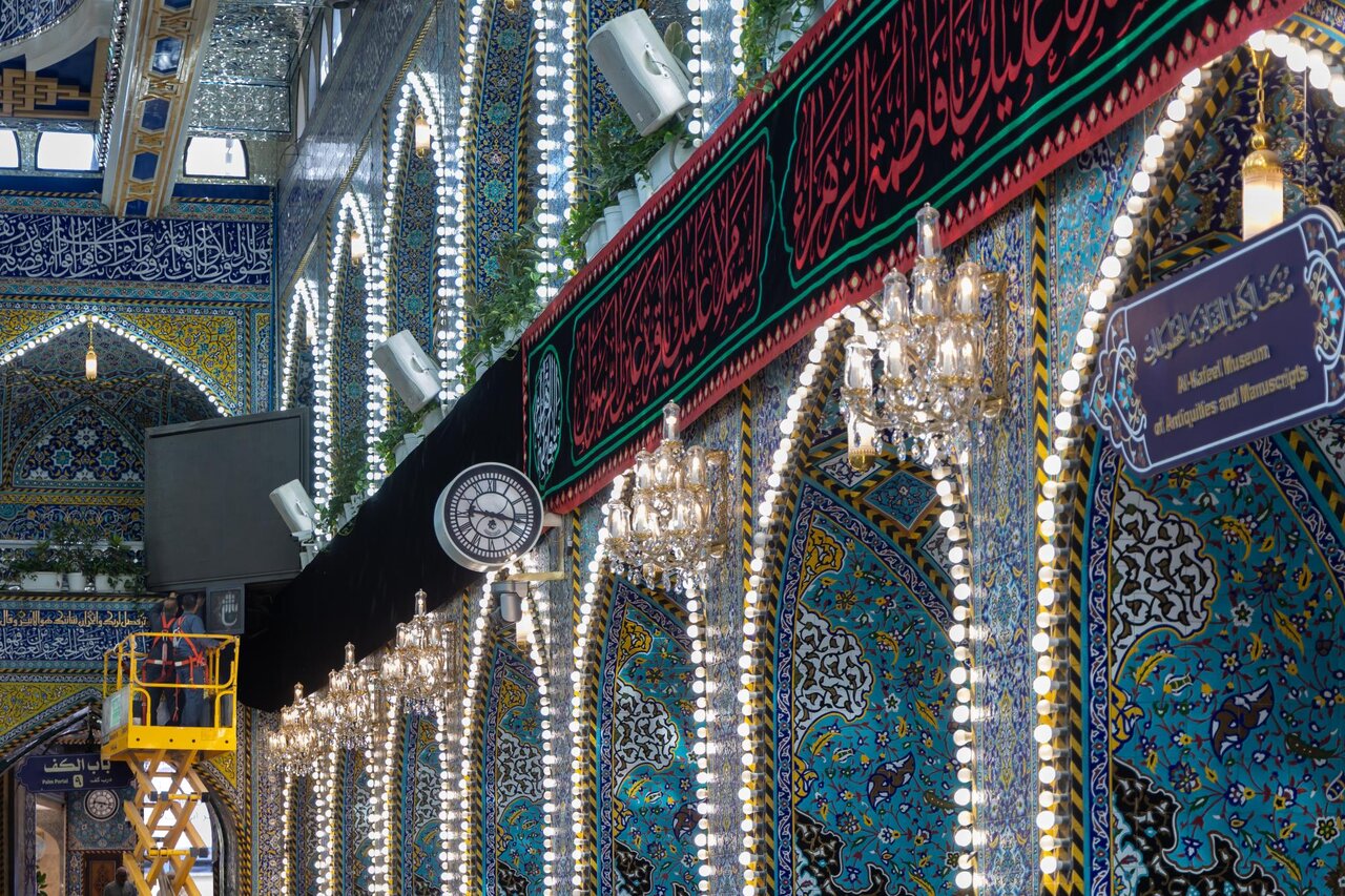 Al-Abbas Holy Shrine spreads banners of mourning on martyrdom anniversary of Lady Fatima (+Photos)