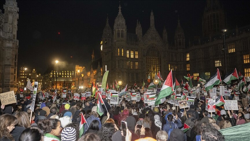 Protesters rally outside UK Parliament to condemn Gaza genocide