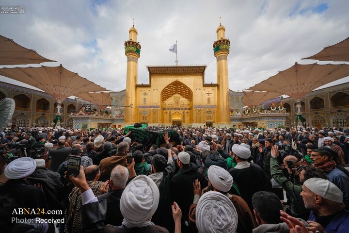 تشییع پیکر برادر آیت‌الله العظمی سیستانی در حرم امام علی(ع)