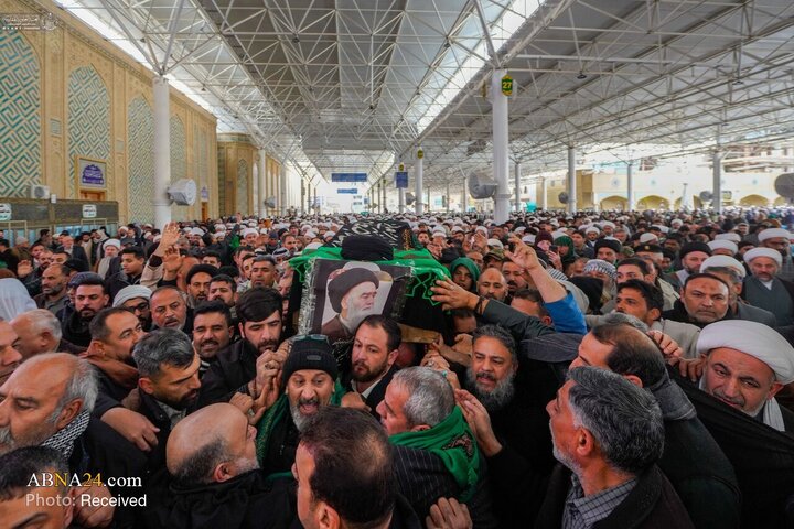 تشییع پیکر برادر آیت‌الله العظمی سیستانی در حرم امام علی(ع)
