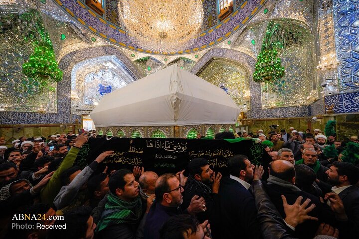 تشییع پیکر برادر آیت‌الله العظمی سیستانی در حرم امام علی(ع)