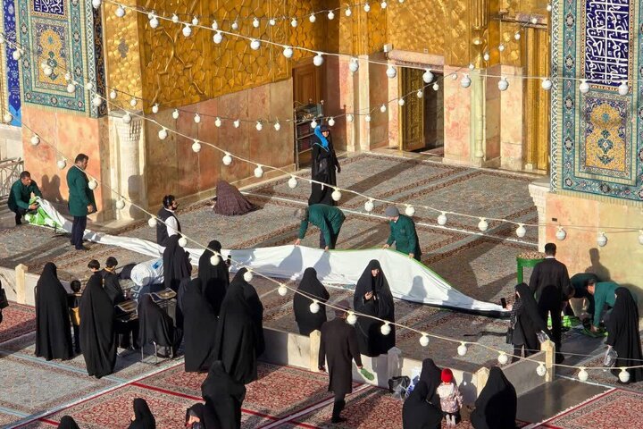 Photos: Installation of Special Mid‑Sha’ban Celebration Banners at Courtyards of Imam Reza Shrine