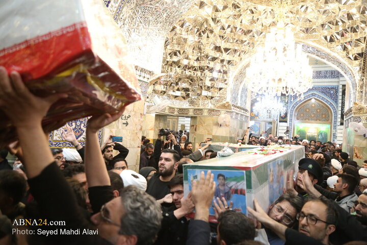 اجتماع سوگواران و مراسم وداع با شهدای تجاور آمریکایی-صهیونی در قم