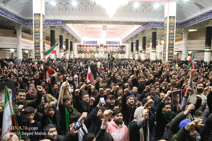 اجتماع سوگواران و مراسم وداع با شهدای تجاور آمریکایی-صهیونی در قم