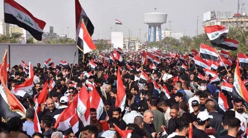 Iraqis stage mass rallies in support of Iran amid US-Israeli aggression