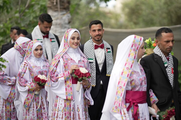 گزارش تصویری | جشن عروسی ۱۵۰ زوج فلسطینی در غزه