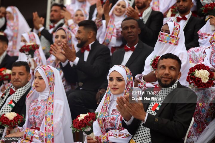 گزارش تصویری | جشن عروسی ۱۵۰ زوج فلسطینی در غزه