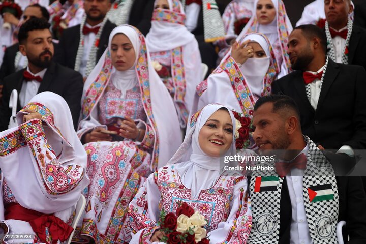 گزارش تصویری | جشن عروسی ۱۵۰ زوج فلسطینی در غزه