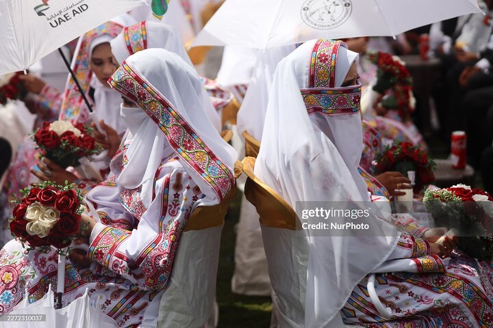 گزارش تصویری | جشن عروسی ۱۵۰ زوج فلسطینی در غزه