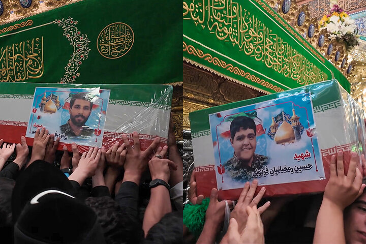 تصاویر | وداع با پیکر مطهر دو شهید بسیجی در حرم بانوی کرامت