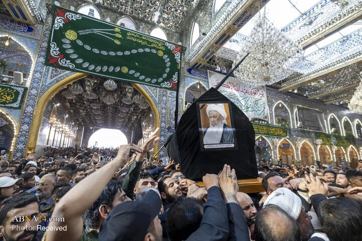 تشییع پیکر آیت‌الله فیاض در حرم حضرت ابوالفضل العباس(ع)