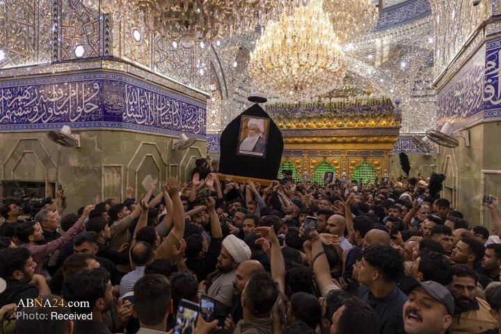 تشییع پیکر آیت‌الله فیاض در حرم حضرت ابوالفضل العباس(ع)
