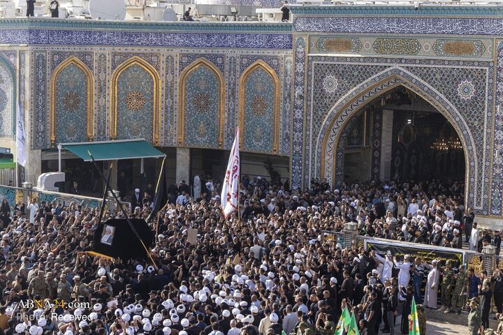 تشییع پیکر آیت‌الله فیاض در حرم حضرت ابوالفضل العباس(ع)