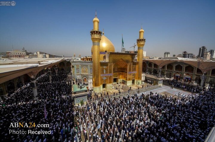 تشییع پیکر آیت‌الله فیاض در حرم حضرت علی‌(ع)
