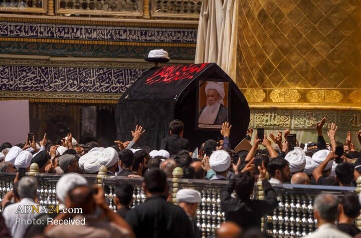 تشییع پیکر آیت‌الله فیاض در حرم حضرت علی‌(ع)