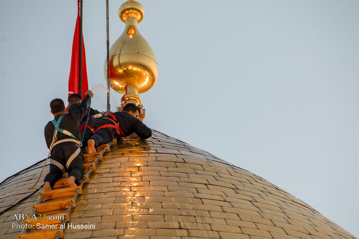 Photos: Dust-Cleaning Ceremony of Dome of Hazrat Abul-Fazl Holy Shrine on Eve of Muharram