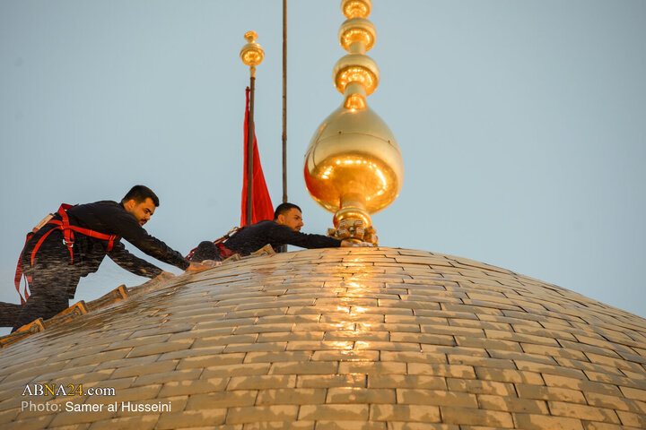 Photos: Dust-Cleaning Ceremony of Dome of Hazrat Abul-Fazl Holy Shrine on Eve of Muharram
