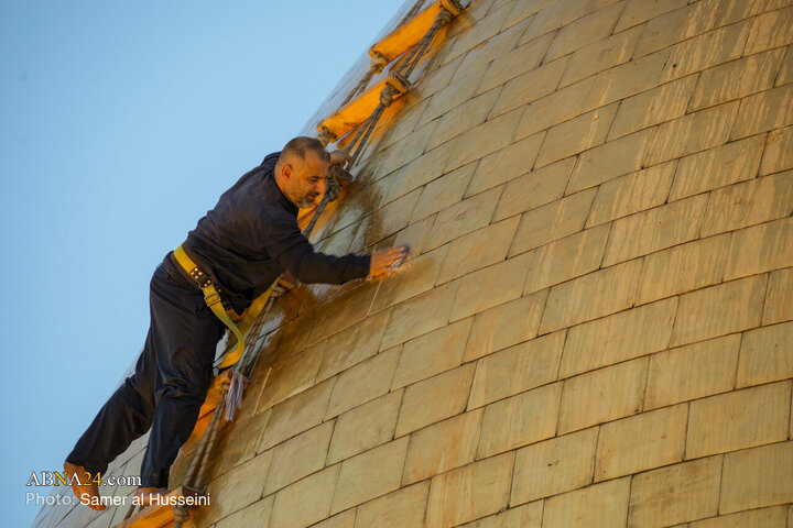 Photos: Dust-Cleaning Ceremony of Dome of Hazrat Abul-Fazl Holy Shrine on Eve of Muharram