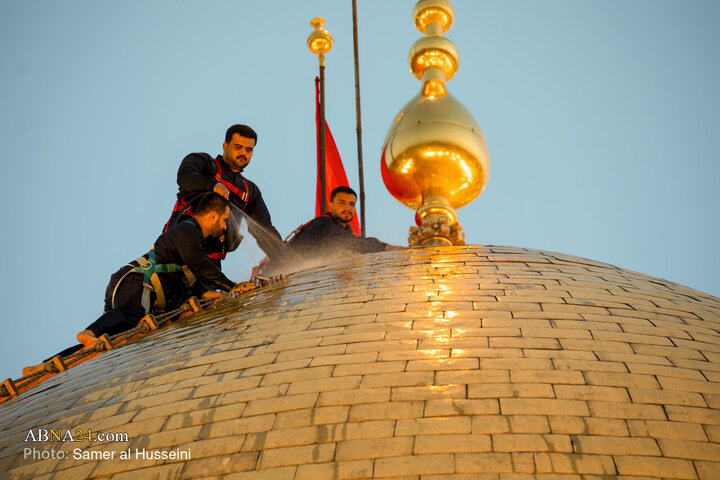 Photos: Dust-Cleaning Ceremony of Dome of Hazrat Abul-Fazl Holy Shrine on Eve of Muharram