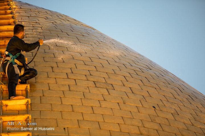 Photos: Dust-Cleaning Ceremony of Dome of Hazrat Abul-Fazl Holy Shrine on Eve of Muharram