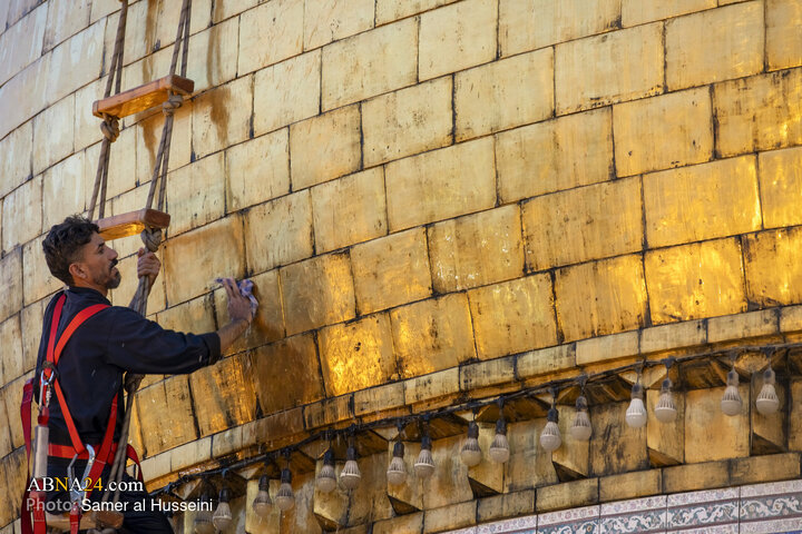 Photos: Dust-Cleaning Ceremony of Dome of Hazrat Abul-Fazl Holy Shrine on Eve of Muharram