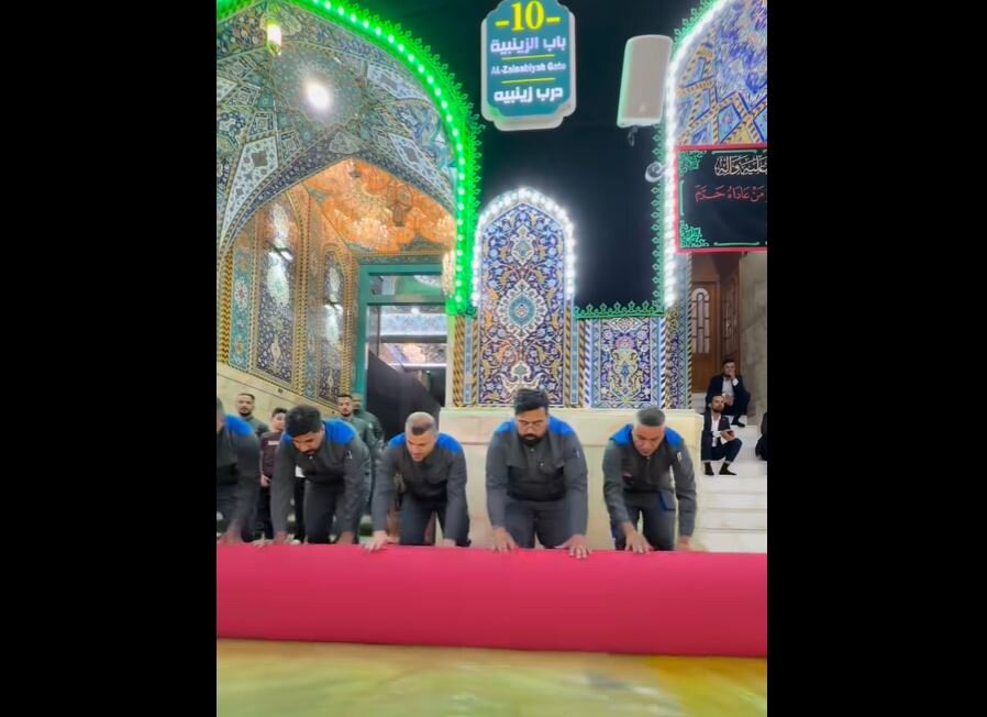 Videos: Red Carpets Laid at Imam Hussain Courtyard Ahead of Muharram