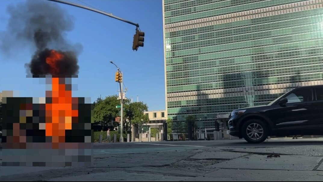 Video| Isang nagpoprotesta ang nagsunog sa sarili sa harap ng UN headquarters sa New York!