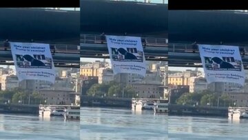 Haliç Köprüsü’nde Trump’a protesto: Çocuklarınızı saklayın