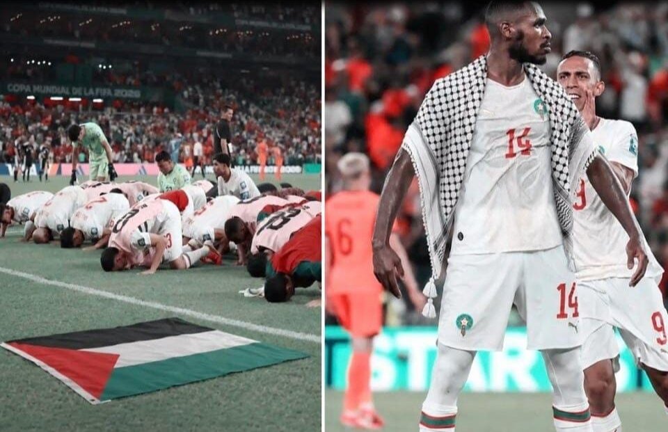 Wachezaji wa Morocco Wamshukuru Mwenyezi Mungu na Kupeperusha Bendera ya Palestina Baada ya Kuifunga Canada