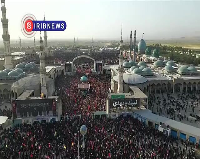 ویدیو | نمایی هوایی از مسجد جمکران در مراسم تشییع پیکر پاک رهبر شهید