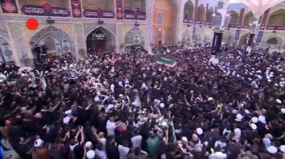 Video: Martyr Leader’s Body Carried by Devotees Inside Imam Ali Shrine