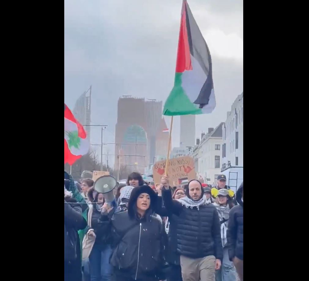 Video: Pro-Palestine march in a snowy weather of The Hague, Netherlands 