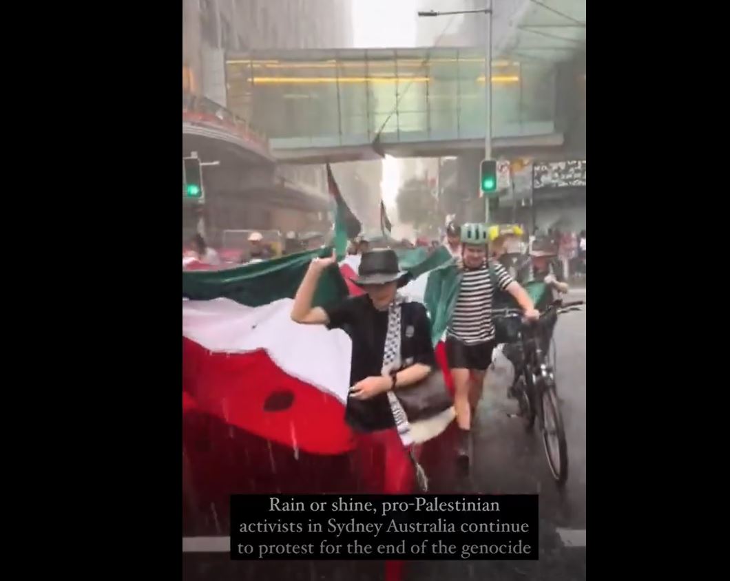Video: Protest march in Sydney, Australia every weekend for Palestine, no matter it is heavy raining or sunny