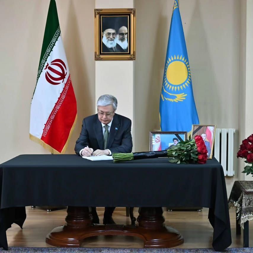 Kazakh president visits Iran embassy to condole martyr President Raisi passing