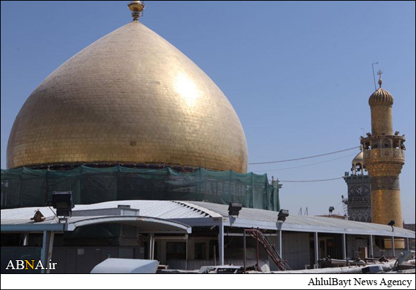   عملیات تذهیب گنبد حرم مطهر امام علی(ع) + تصاویر